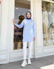 desa çizgili nakışlı gömlek mavi 4