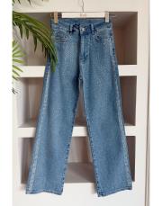 taşlı straight jean pantolon koyu mavi