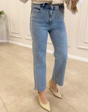 taşlı straight jean pantolon mavi 2