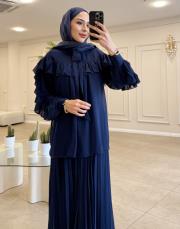 merly yakası bağlamalı şifon tunik lacivert