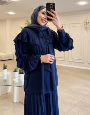 merly yakası bağlamalı şifon tunik lacivert 3