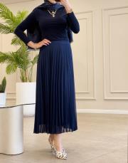 merly altı volanlı şifon etek lacivert 2