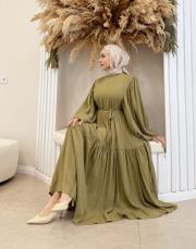 talia viscon katkat elbise yağ yeşili