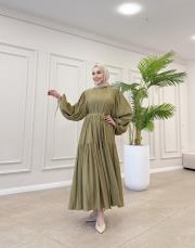 talia viscon katkat elbise yağ yeşili 2