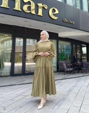 talia viscon katkat elbise yağ yeşili 3