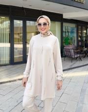 noppe inci detay basic sweat bej