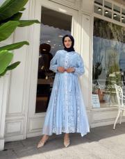 dantel detay düğmeli elbise bebe mavisi 2