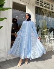 dantel detay düğmeli elbise bebe mavisi 3