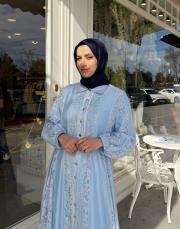 dantel detay düğmeli elbise bebe mavisi 4