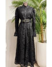 güpür düğmeli kemerli ithal siyah