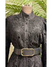 güpür düğmeli kemerli ithal siyah 3