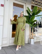 güpür düğmeli kemerli ithal yeşil