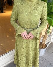 güpür düğmeli kemerli ithal yeşil 5