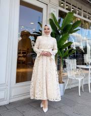 güpür düğmeli kemerli ithal krem 2