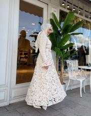 güpür düğmeli kemerli ithal krem 3