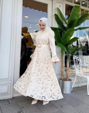 güpür düğmeli kemerli ithal krem 6