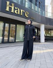 bomber ceketli bol paça takım siyah 2