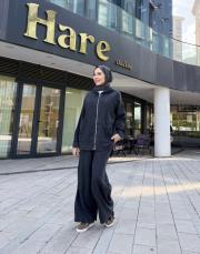 bomber ceketli bol paça takım siyah 3