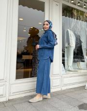 bomber ceketli bol paça takım buz mavi 2