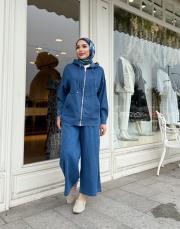 bomber ceketli bol paça takım buz mavi 6