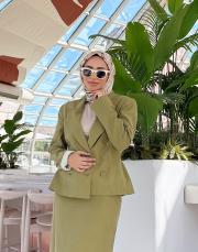 belinda pamuklu kruvaze ceket yağ yeşili 2