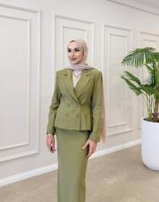 belinda pamuklu kruvaze ceket yağ yeşili 3