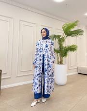 betty desenli gömlek elbise mavi