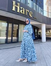 sandibel çiçek desen pamuklu elbise mavi 3