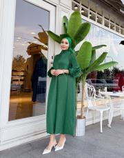 kolu güllü elbise ithal yeşil