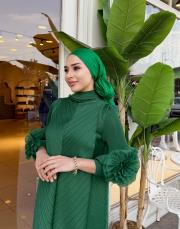 kolu güllü elbise ithal yeşil 3