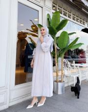 kolu güllü elbise ithal gri