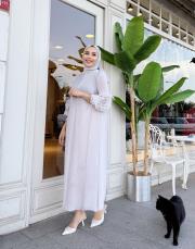 kolu güllü elbise ithal gri 2