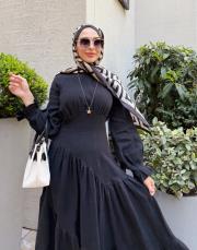 minelya keten volan detay elbise siyah 2