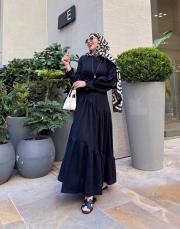 minelya keten volan detay elbise siyah 3