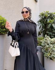 minelya keten volan detay elbise siyah 6