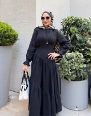 minelya keten volan detay elbise siyah 7