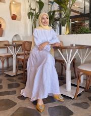 minelya keten volan detay elbise beyaz 6