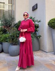 minelya keten volan detay elbise bordo 2