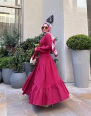 minelya keten volan detay elbise bordo 3