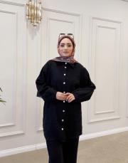 farah cep detay keten gömlek siyah 3