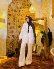 farah cep detay keten gömlek beyaz 3