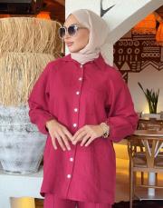 farah cep detay keten gömlek bordo