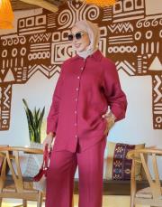 farah cep detay keten gömlek bordo 3