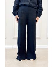 farah nervürlü keten bol paça pantolon siyah 2