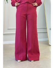 farah nervürlü keten bol paça pantolon bordo