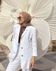 %100 keten blazer ceket beyaz 2