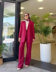 %100 keten blazer ceket bordo