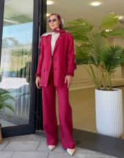 %100 keten blazer ceket bordo 4