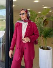 %100 keten blazer ceket bordo 5