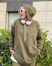 ases biye ve cep detay pamuklu sweat haki 2